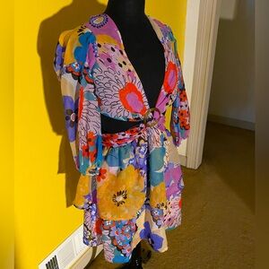 Colorful Floral Cutout Dress (Size Medium)